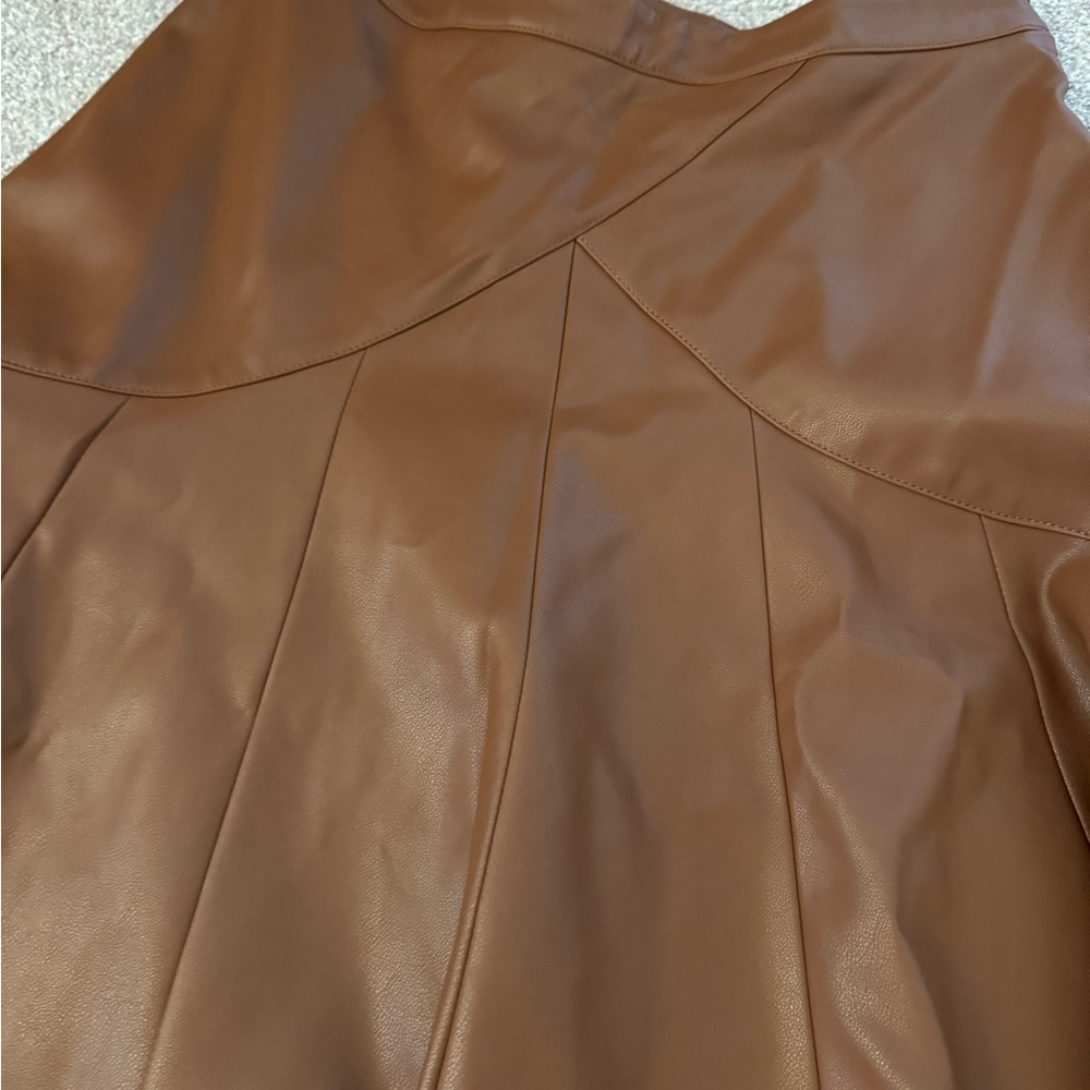 Anthropologie A-Line Brown Leather Skirt - Picture 2 of 3